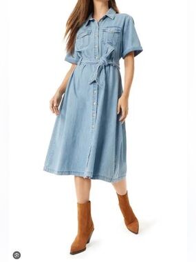 Sam Edelman Light Blue Denim Tie-Waist Midi Dress